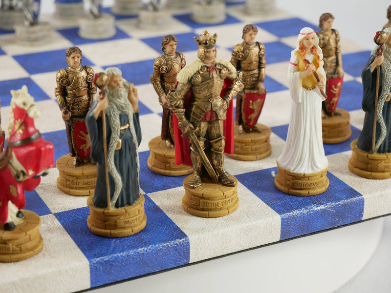 Chess Set - King Arthur Resin Men on Blue & Cream Board