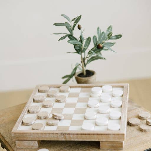 Wood Checkerboard Set with Storage, Natural 12x12x2