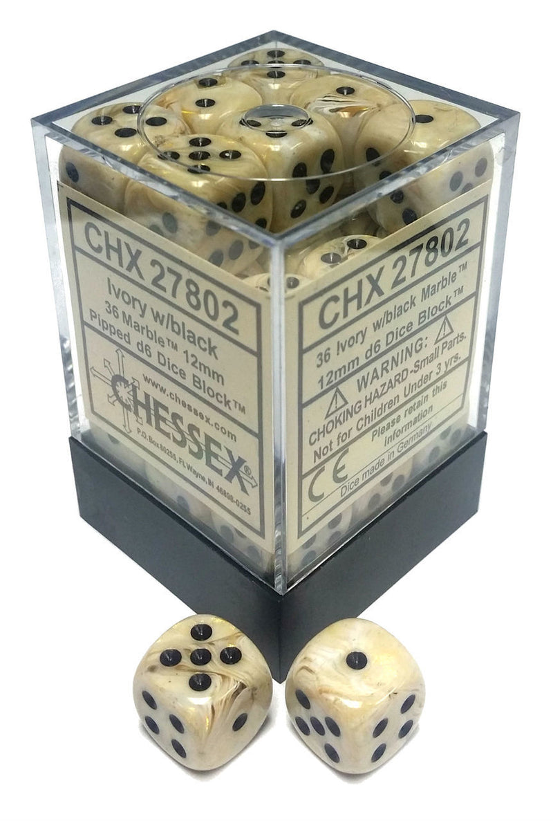 Chessex 12mm d6 Marble Dice Block (36 Dice)