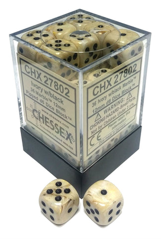 Chessex 12mm d6 Marble Dice Block (36 Dice)
