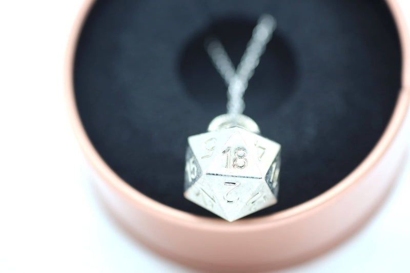 Solid Metal D20 Necklace - Silver