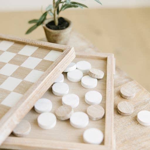 Wood Checkerboard Set with Storage, Natural 12x12x2