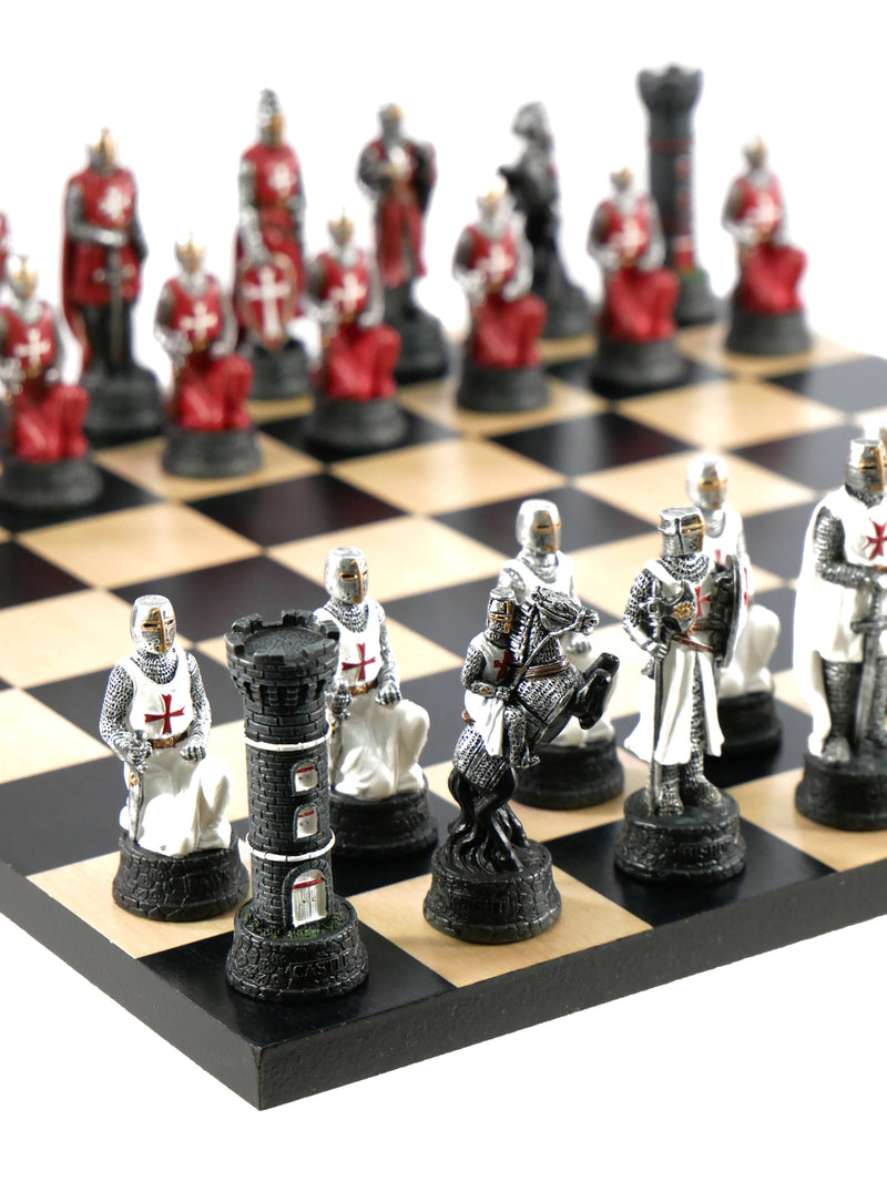 Chess Set - Crusades Painted Resin Men on Black/Maple Board