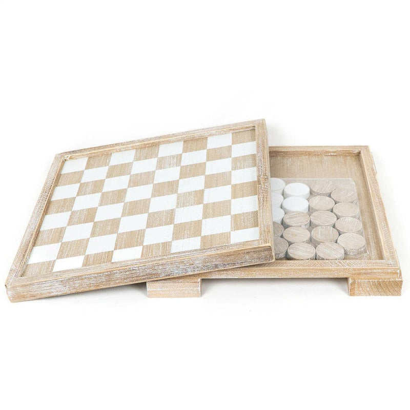 Wood Checkerboard Set with Storage, Natural 12x12x2