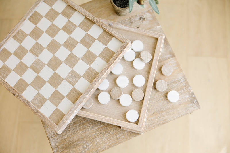 Wood Checkerboard Set with Storage, Natural 12x12x2