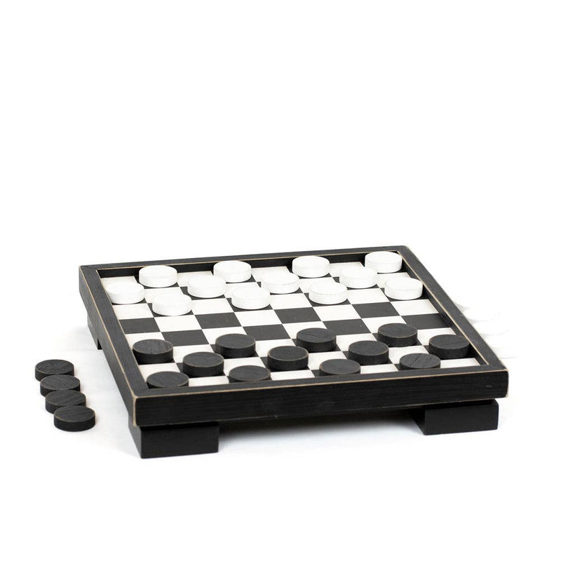 Wood Checkerboard Set with Storage, Black 12x12x2