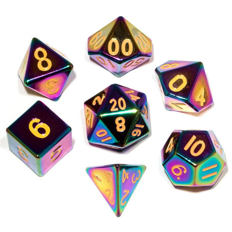 7-Set Metal Flame Torched Rainbow Dice