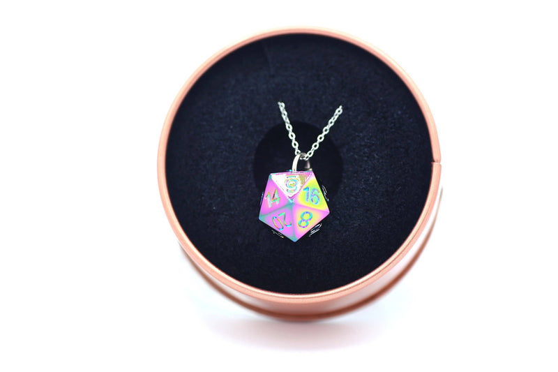 Solid Metal D20 Necklace - Rainbow