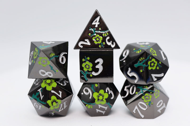 Metallic Bouquet: Dark Green Hellebore - Metal RPG Dice Set