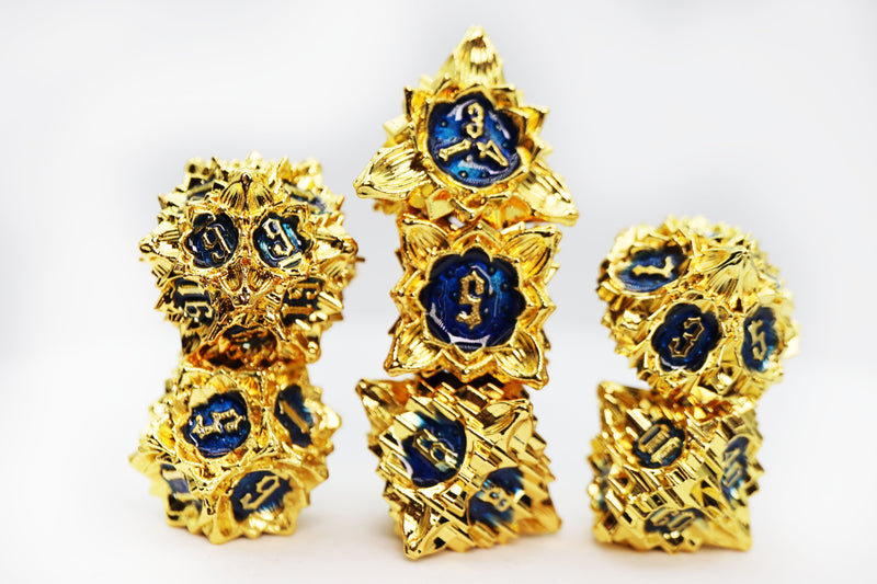 Floral Starburst: Golden Sweet Pea - Metal RPG Dice Set