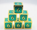 6 piece Metal D6s - Teal and Gold