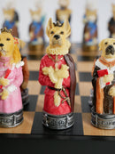 Chess Set - Cats & Dogs Resin Chessmen in Black/Maple Chest