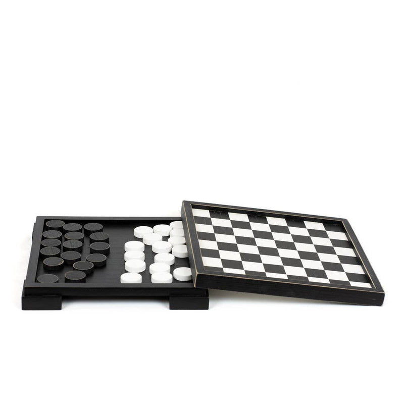 Wood Checkerboard Set with Storage, Black 12x12x2