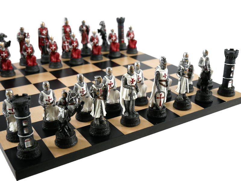 Chess Set - Crusades Painted Resin Men on Black/Maple Board