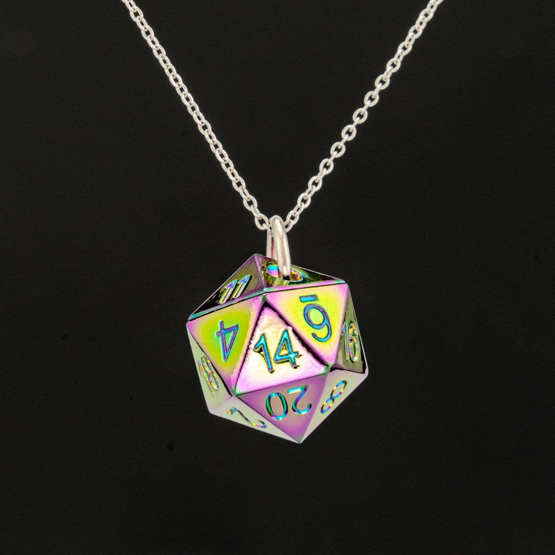 Solid Metal D20 Necklace - Rainbow