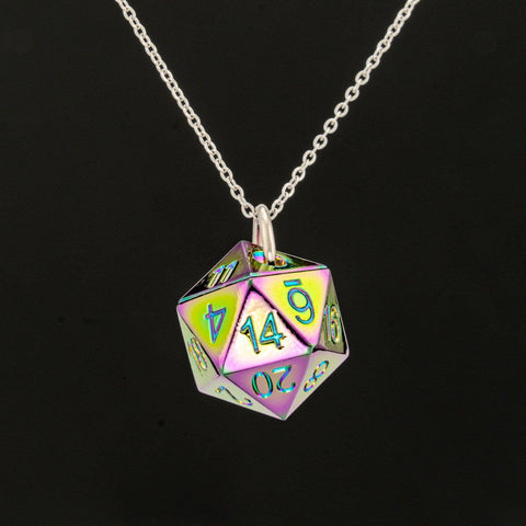Solid Metal D20 Necklace - Rainbow