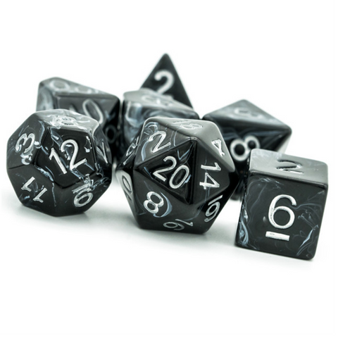 Black Brushed White Silk RPG Dice Set