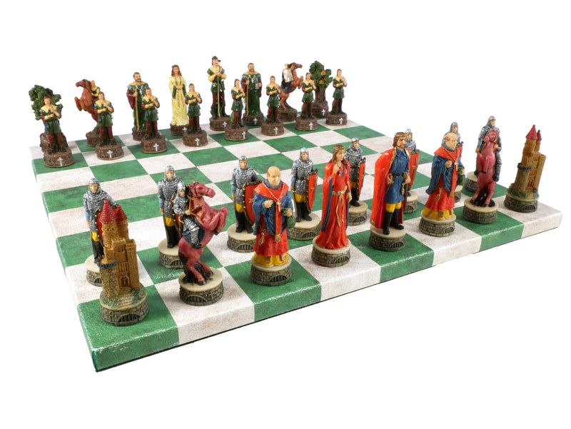 Chess Set - Robin Hood Resin Men on Green & Cream Board