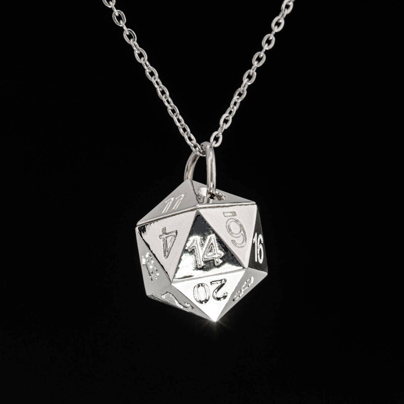 Solid Metal D20 Necklace - Silver