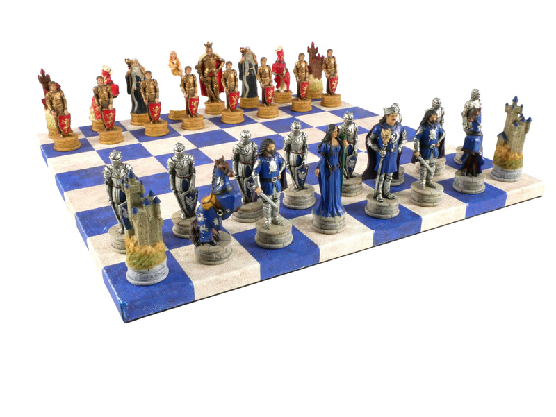 Chess Set - King Arthur Resin Men on Blue & Cream Board